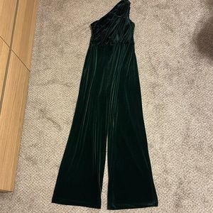 Express Emerald Velvet One Shoulder Jumpsuit